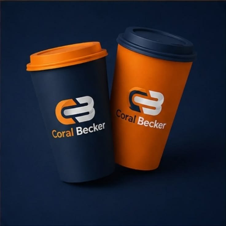 Coral Becker branded coffee cups