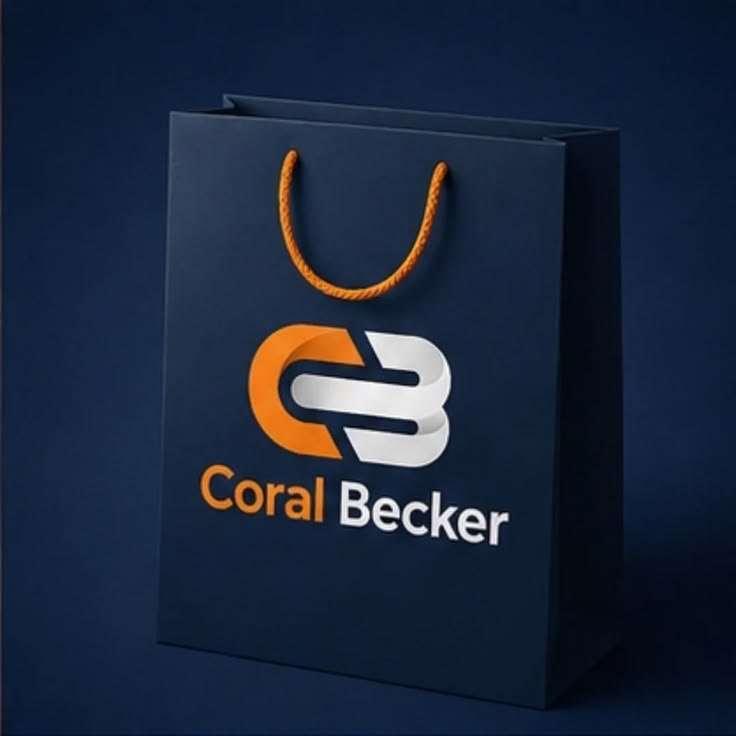 Coral Becker logo on a navy shopping bag mockup