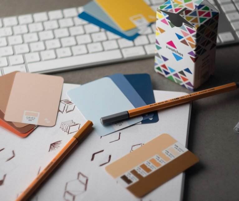 Designer desk with color samples